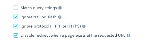 HubSpot Advanced Settings for URL Redirects